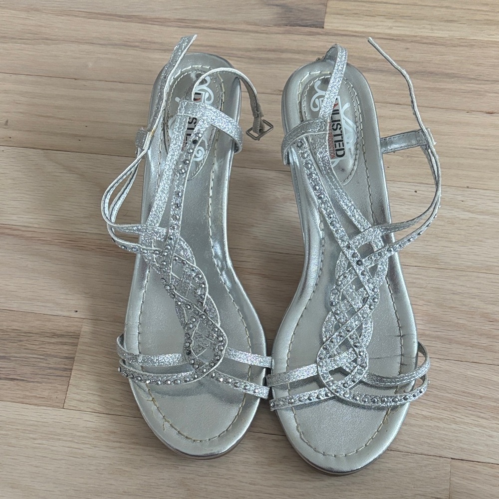 Twisted Metallic Silver Braided Heels